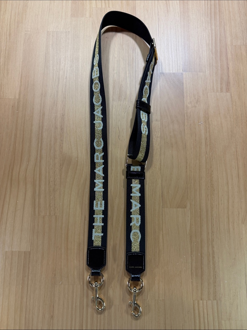 Marc Jacobs Black and Gold Logo Webbing Strap